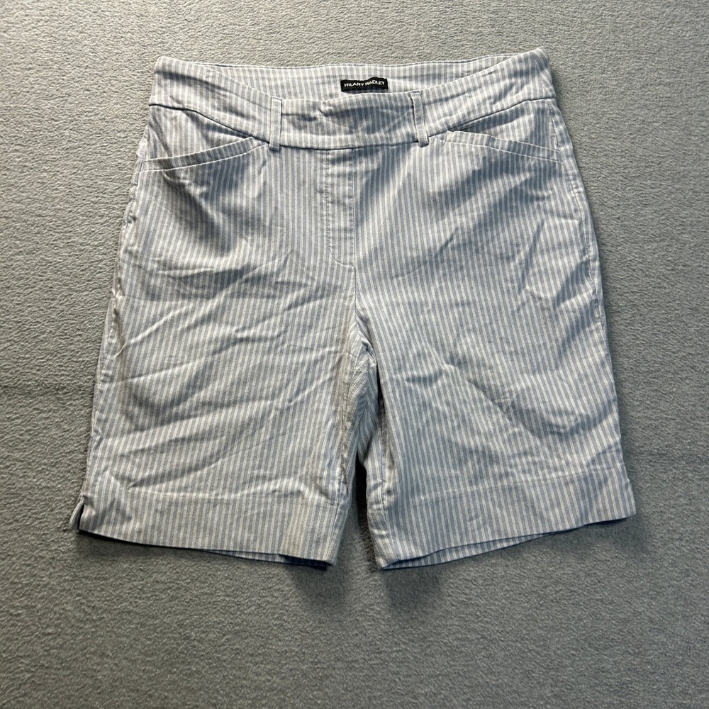 Hilary Radley Bermuda Shorts Womens Large Blue White Stripe Stretch Summer Sty;e